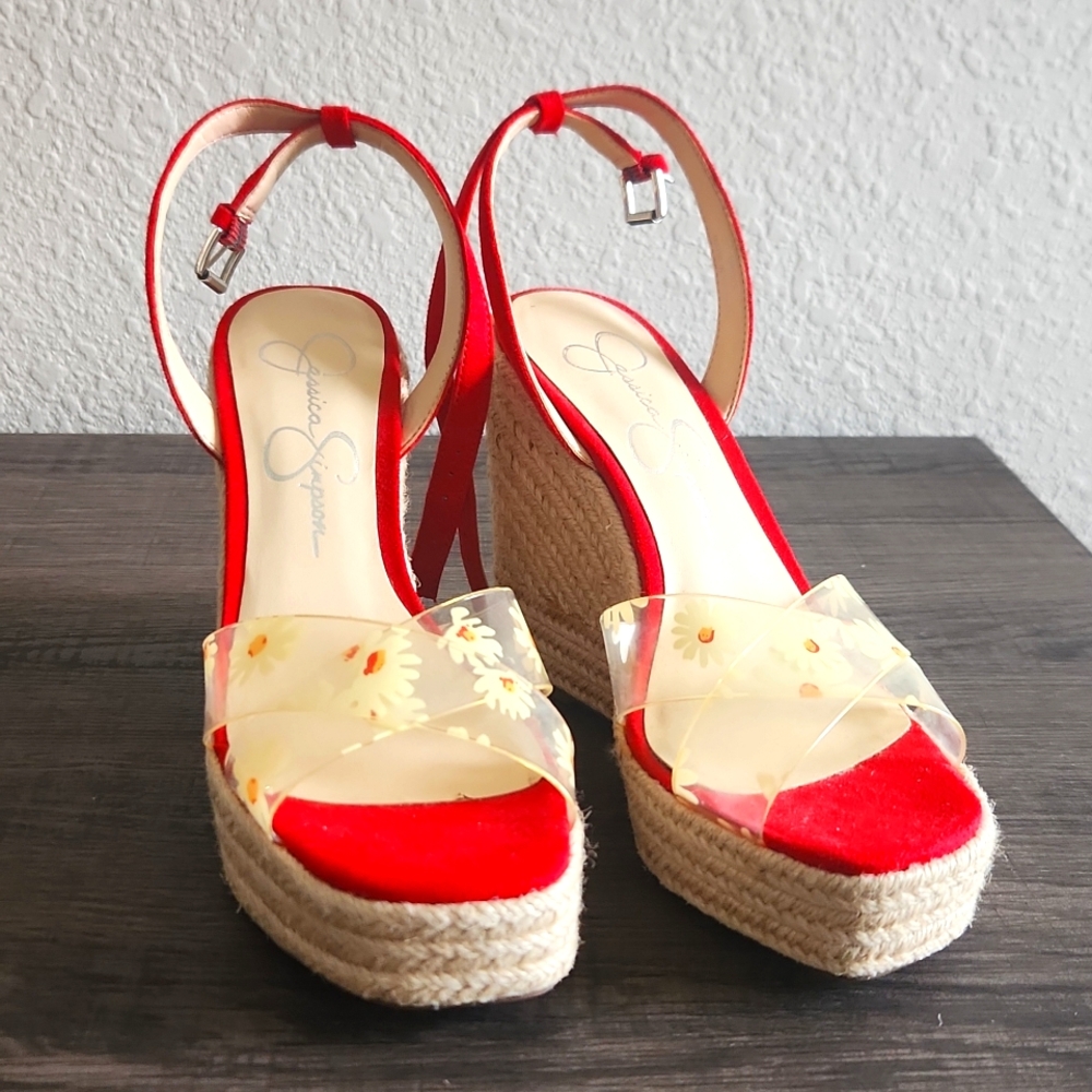 Jessica Simpson Red Floral Wedge Sandals